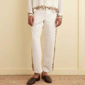 Bode Beaded Wheat Flower Trousers Men's Pants Cream Embroidered Size 29 272863